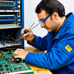 Electronic Technician in a Parisian Workshop**

"A professional electronic technician, fully clothed in appropriate work attire (e.g., blue work jacket, safety glasses), repairing a circuit board at a workbench in a bright, organized Parisian electronics workshop, safe for work, family-friendly, modest, perfect anatomy, correct proportions, well-formed hands, proper finger count, natural pose, high-resolution, professional photography, realistic."

**