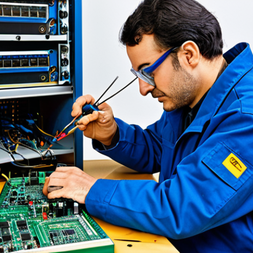 Home 30 Electronic Technician in a Parisian Workshop**
"A professional electronic technician, fully clothed in appropriate work attire (e.g., blue work jacket, safety glasses), repairing a circuit board at a workbench in a bright, organized Parisian electronics workshop, safe for work, family-friendly, modest, perfect anatomy, correct proportions, well-formed hands, proper finger count, natural pose, high-resolution, professional photography, realistic."
**