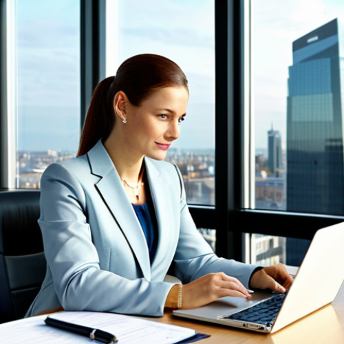 Home 27 Businesswoman in Modern Office**
"A professional businesswoman in a modest business suit, sitting at a desk in a modern office, fully clothed, appropriate attire, safe for work, perfect anatomy, natural proportions, professional photography, high quality. She is reviewing some documents, with a laptop nearby. The office is bright and airy, with large windows overlooking a cityscape. The overall feel is one of competence and professionalism."
**