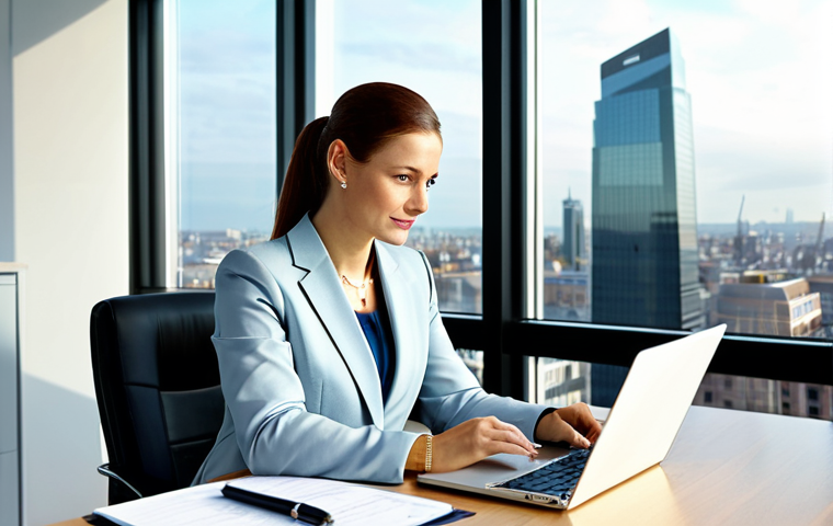 Businesswoman in Modern Office**

"A professional businesswoman in a modest business suit, sitting at a desk in a modern office, fully clothed, appropriate attire, safe for work, perfect anatomy, natural proportions, professional photography, high quality. She is reviewing some documents, with a laptop nearby. The office is bright and airy, with large windows overlooking a cityscape. The overall feel is one of competence and professionalism."

**