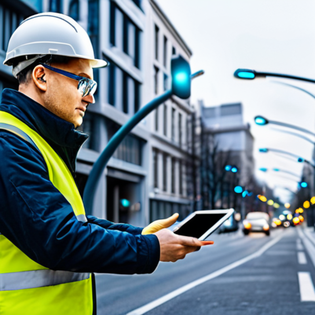 전자기술사와 디지털 변혁과 기술의 역할 - Smart City Technician**
"A technician in appropriate attire, fully clothed, working on a smart city...