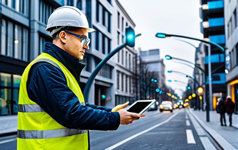 전자기술사와 디지털 변혁과 기술의 역할 - Smart City Technician**
"A technician in appropriate attire, fully clothed, working on a smart city...