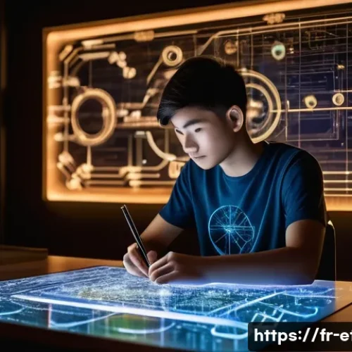 Home 33 전자기술사 필기 학습법 단계별 소개 - **Prompt:** A young, focused student, approximately 17 years old, is seated at a minimalist wooden d...