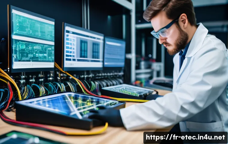 전자기술사 자격증 활용 가능한 직무 - A professional electronics engineer working in a modern automotive lab, wearing safety glasses and a...