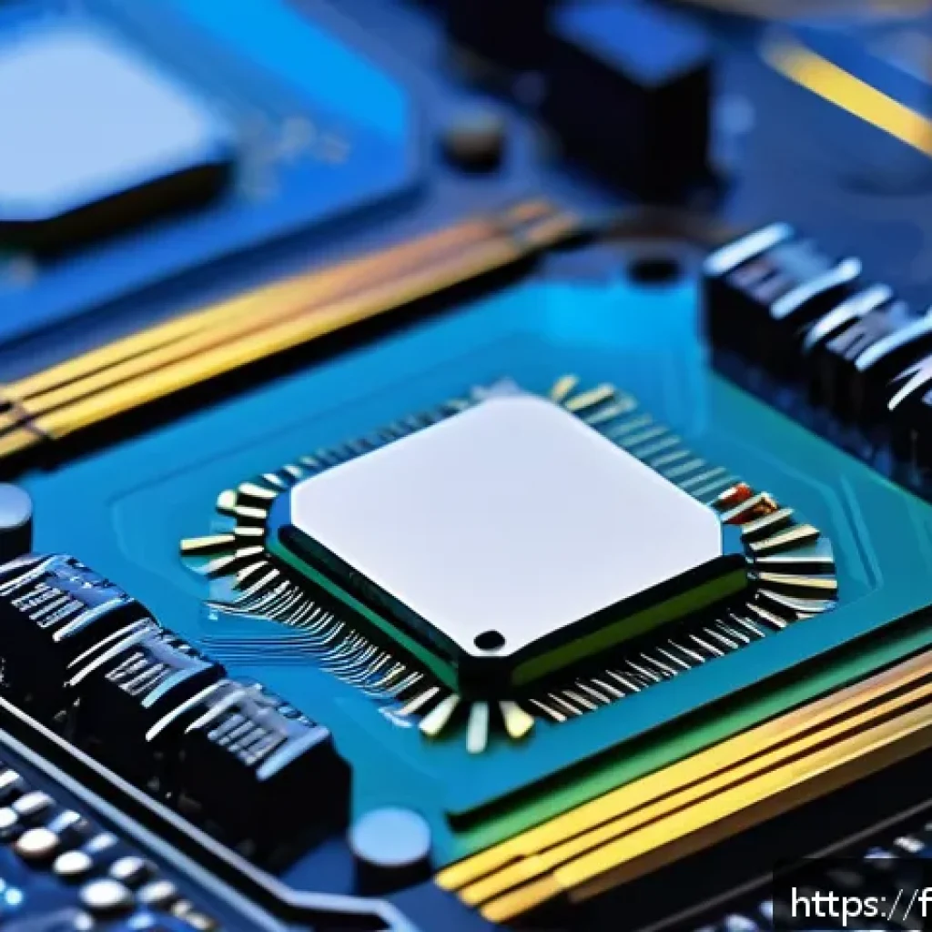 전자기술사와 관련된 전자공학 연구 사례 - A highly detailed close-up of a next-generation gallium nitride (GaN) semiconductor module integrate...