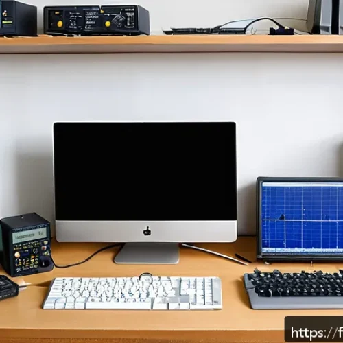 전자기술사 실기시험의 성공 전략 - A detailed scene of a well-organized electronics workstation in a bright, modern study room tailored...