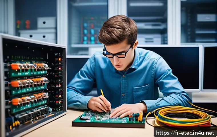 전자기술사 실기시험에서 발생할 수 있는 실수 - A focused young adult male electrical engineering student working diligently at a well-organized wor...
