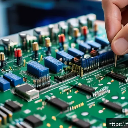 전자기술사와 전자장비 설계 및 운영 - A detailed close-up of a professional electronics engineer&rsquo;s workspace in a modern French laboratory...